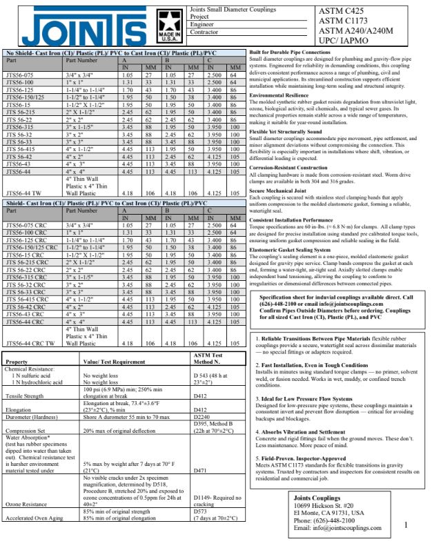 Small Diameter Coupling Engineering Sheet Thumbnail